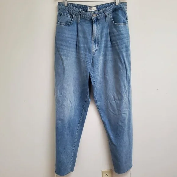 Zara Caia Relaxed Fit Front Pleat Wide Leg High Waist Jeans SZ 12 - Picture 6 of 9